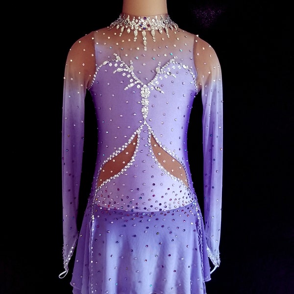 Figure Skating Dress, Lavender Purple Ombre, Ice Dance Competition Dress, African American Skin Tones, fits medium to some large child sizes