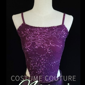 Custom Jazz Contemporary Lyrical Ice Dance Dress in Dark Plum, Purple Competition Solo Costume, Small adult