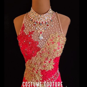 Red Gold and Blue Figure Skating Dress Bollywood Custom Design, Indian Inspired Ice Dance Costume, Lace and Silk, fits extra small adult