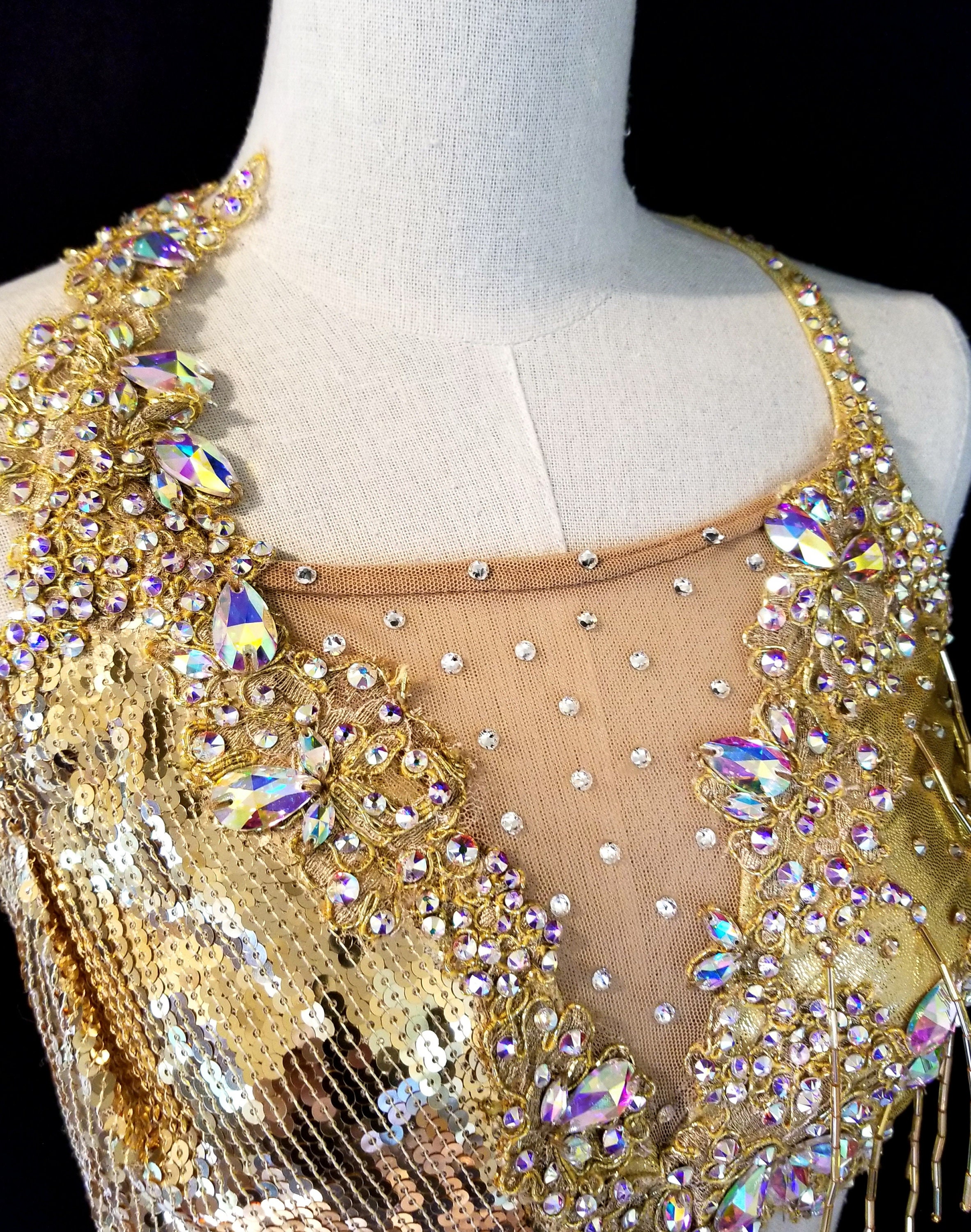 Gold Fringe Concert Star Costume, Pop Star Gold Fringe Costume