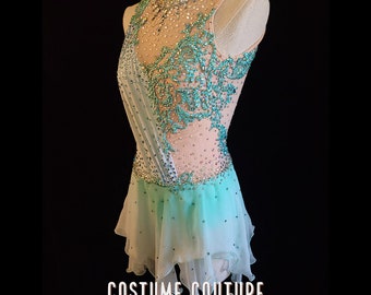 mint green figure skating dress Lime Green Ombre Competition Skating Dress Crystal Design BSU12062.LG –  Boutique Step Up main image 0