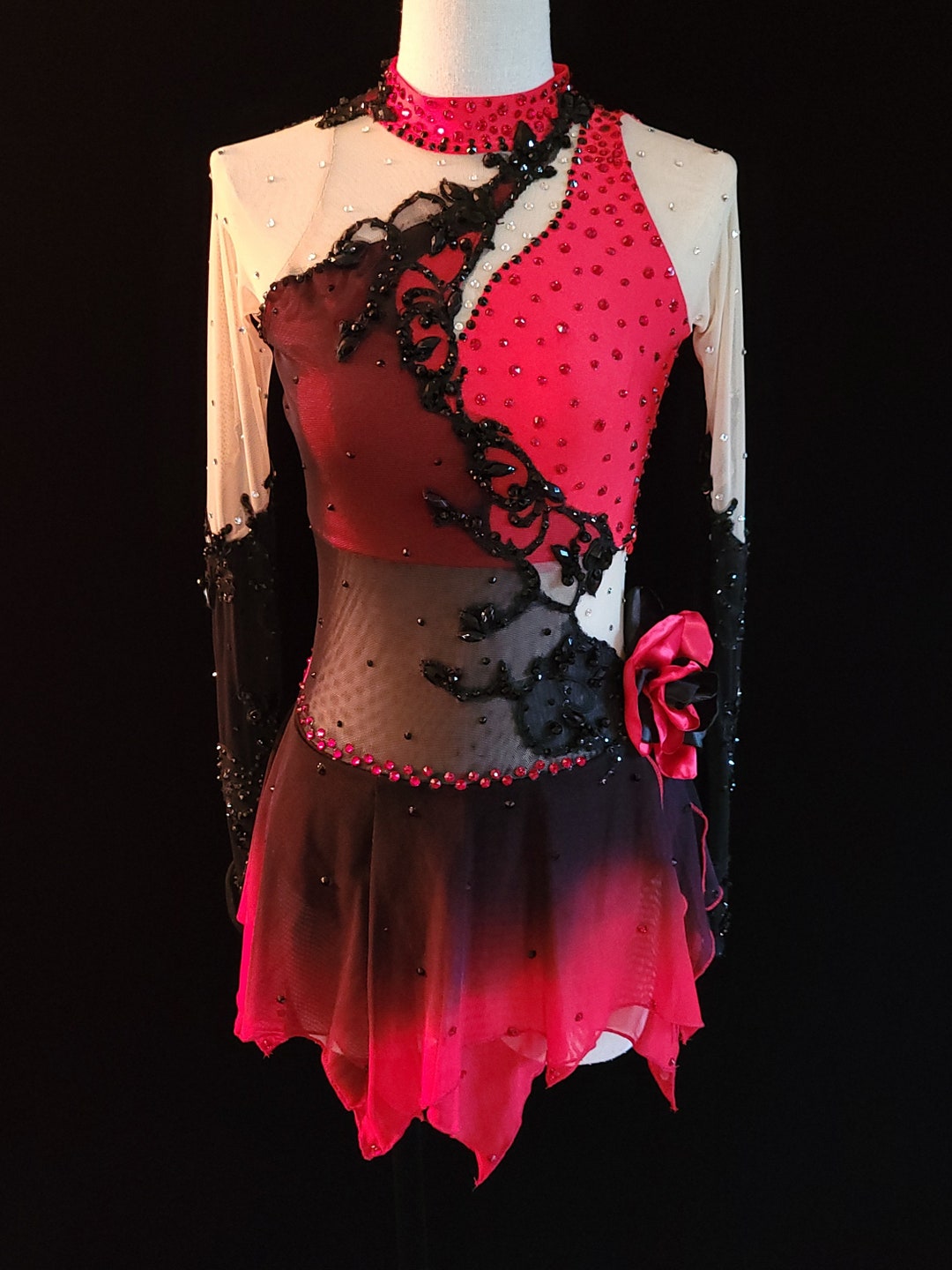 Figure Skating Dress Red and Black Ombre Custom Dyed Ice - Etsy