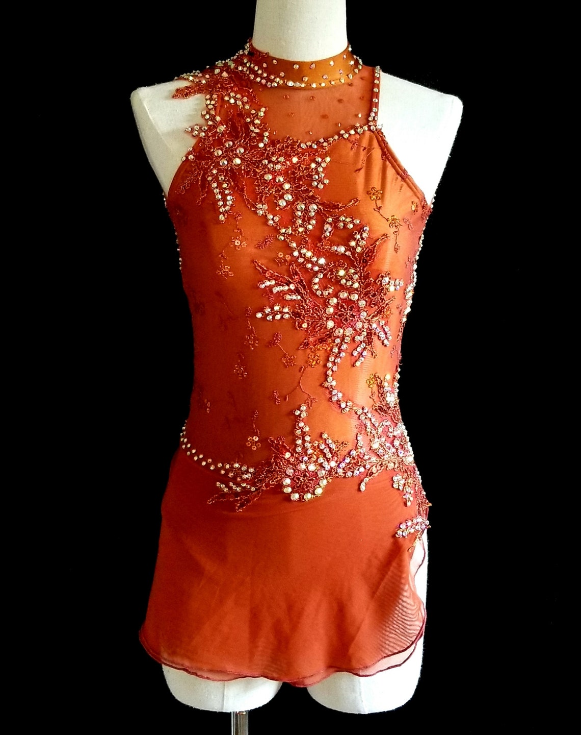 Burnt Orange Figure Skating Dress Copper and Gold Ice Dance Etsy