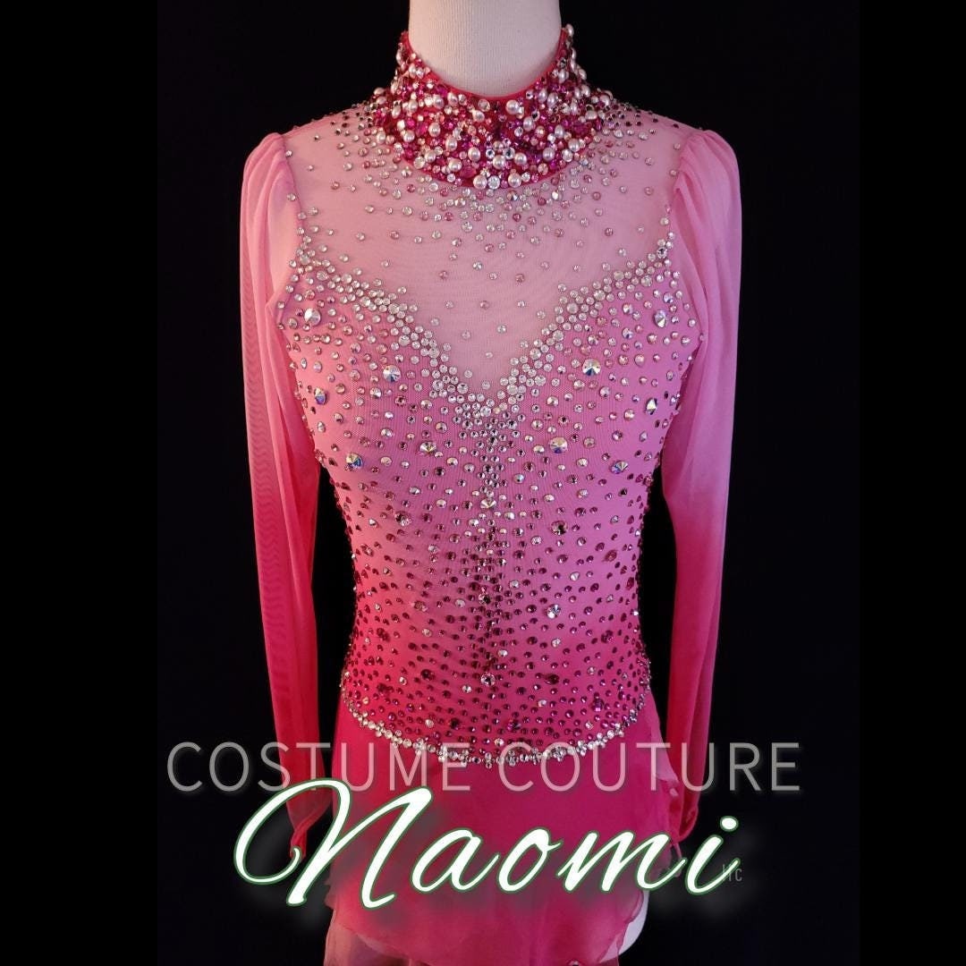 Hot Pink Fuchsia Ombre Rhinestone Figure Skating Dress, Competition Custom  Design Ice Dance Costume, Long Sleeve Lyrical, XS to Small Adult - Etsy