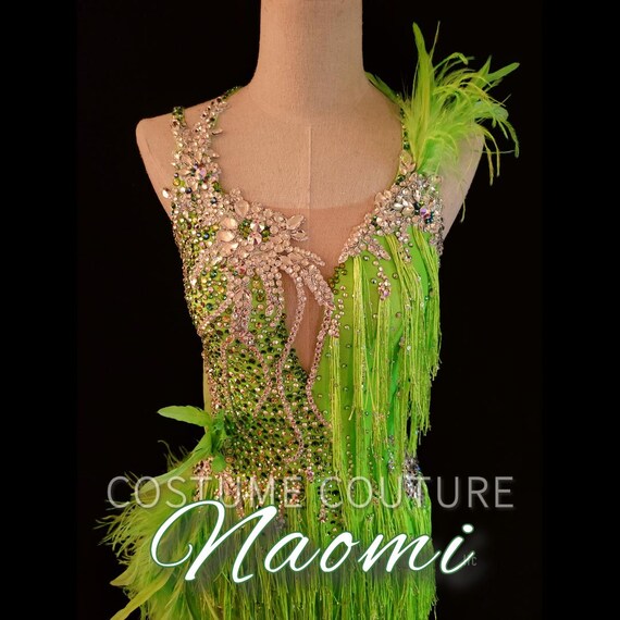 neon green fringe dress Custom Size Competition Neon Green Latin Dance Dresses for Women Girls  Bling Fringe Salsa Rumba Chacha Ballroom Latin Dance Wear –  Moderndancedress.com main image 1