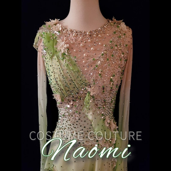 Spring Green and Cream Ombre Figure Skating Ice Dance Dress, Lace and Silk,  Custom Ice Dance Costume, fits xsmall small adult