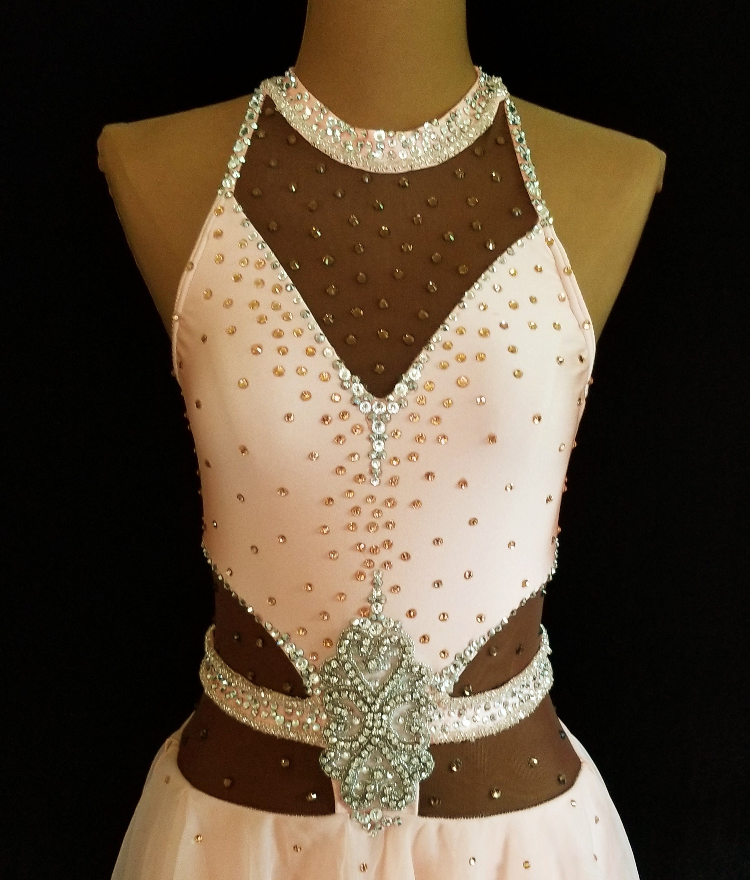 Peach Brown and Silver Figure Skating Ice Dance Dress, African