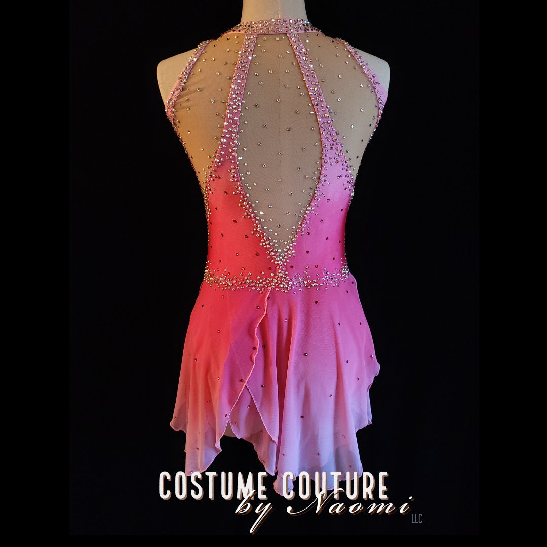 Hot Pink Ombre Figure Skating Dress, Ice Dance Competition Costume, Custom Dyed Solo Design, fits medium adult to some large adult sizes