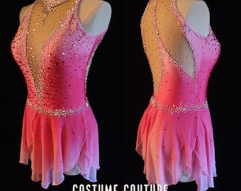open lace back dress Figure Skating Dress Women's Girls' Ice Skating Dress Patchwork Mesh Rhinestone High Elasticity Ice Skating Dress, Child 8 / Burgundy