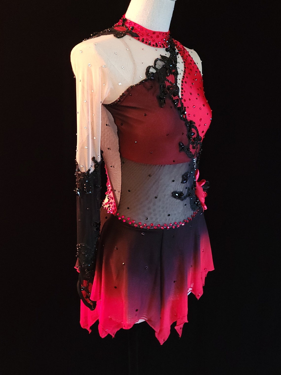 Figure Skating Dress Red and Black Ombre Custom Dyed Ice Etsy
