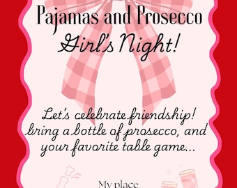 Pajamas and Prosecco Invitation | Girls Night Invite | Editable Canva Valentine’s Day Party Invitation
