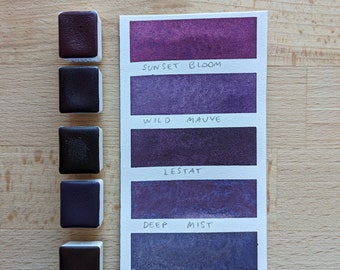 Original Purples - 5 handmade watercolor half pans