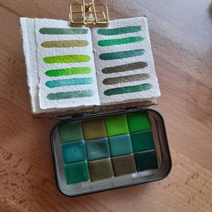 Monochromatic Greens - 12 handmade watercolours half pans