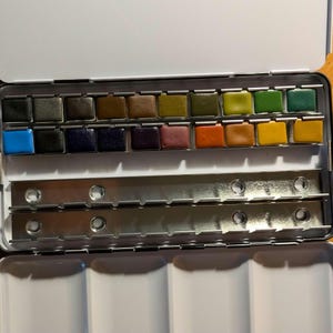 20 Half pans handmade watercolours plus free box (with space for additional colours)