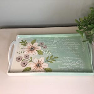 Painted Wood Tray: Cottage Floral Decor, Kitchen Serving Tray