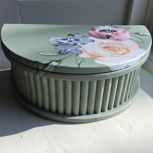 Half moon painted jewelry box, flower decor, repurposed decor, teen jewelry storage