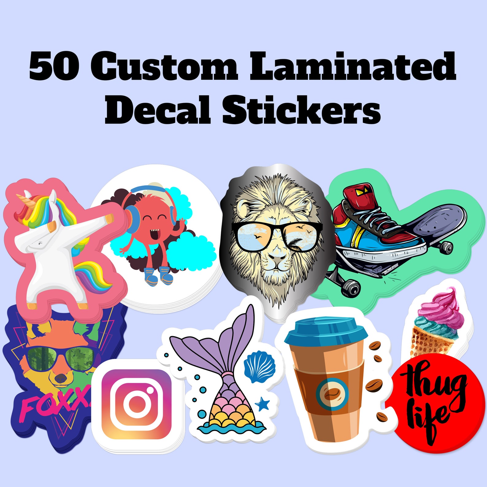 50 Custom Laminated Decal Stickers Etsy