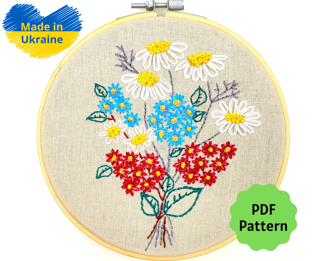 Embroidery Pattern for Beginner, PDF Pattern for Hand Embroidery, Wildflowers Hoop Art