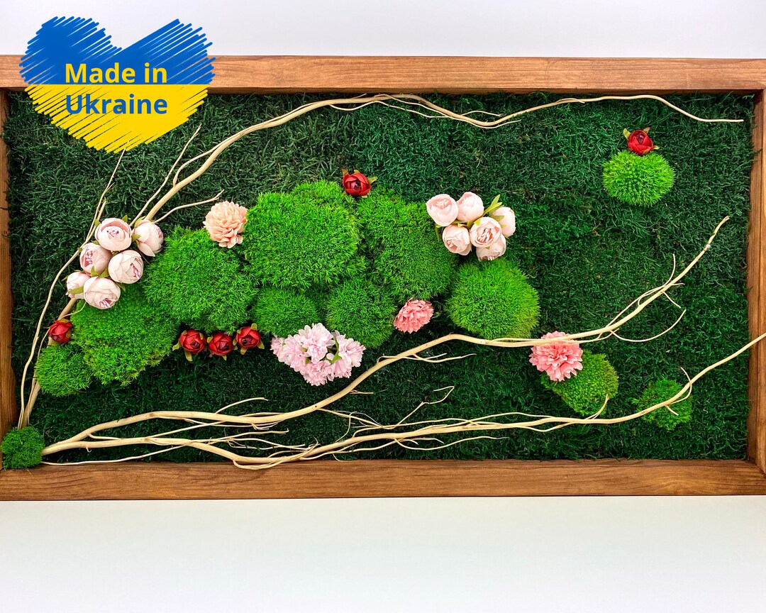 Floral Moss Wall Art Moss Wall Preserved Moss Vertical Etsy