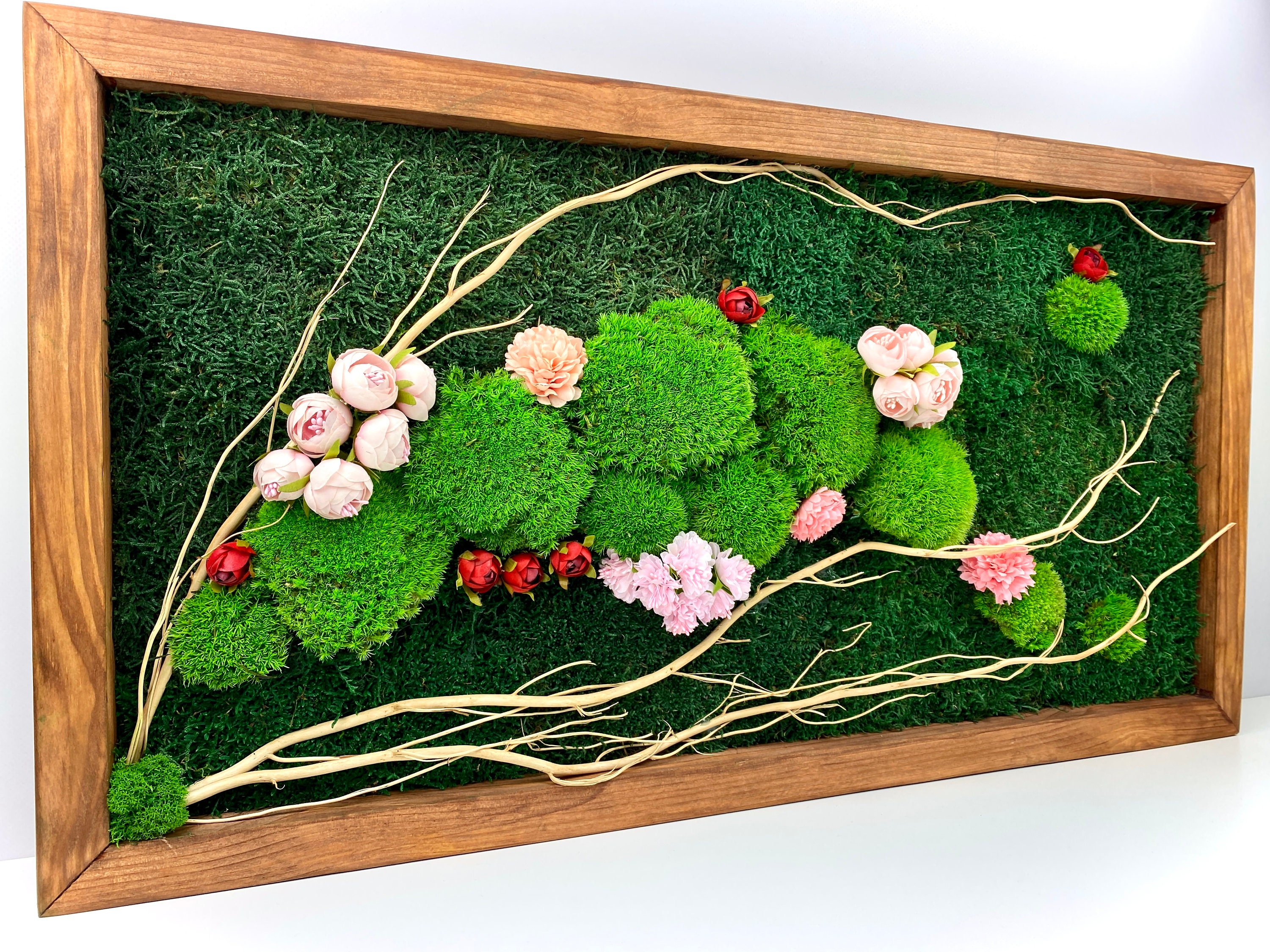 Floral Moss Wall Art Moss Wall Preserved Moss Vertical Etsy