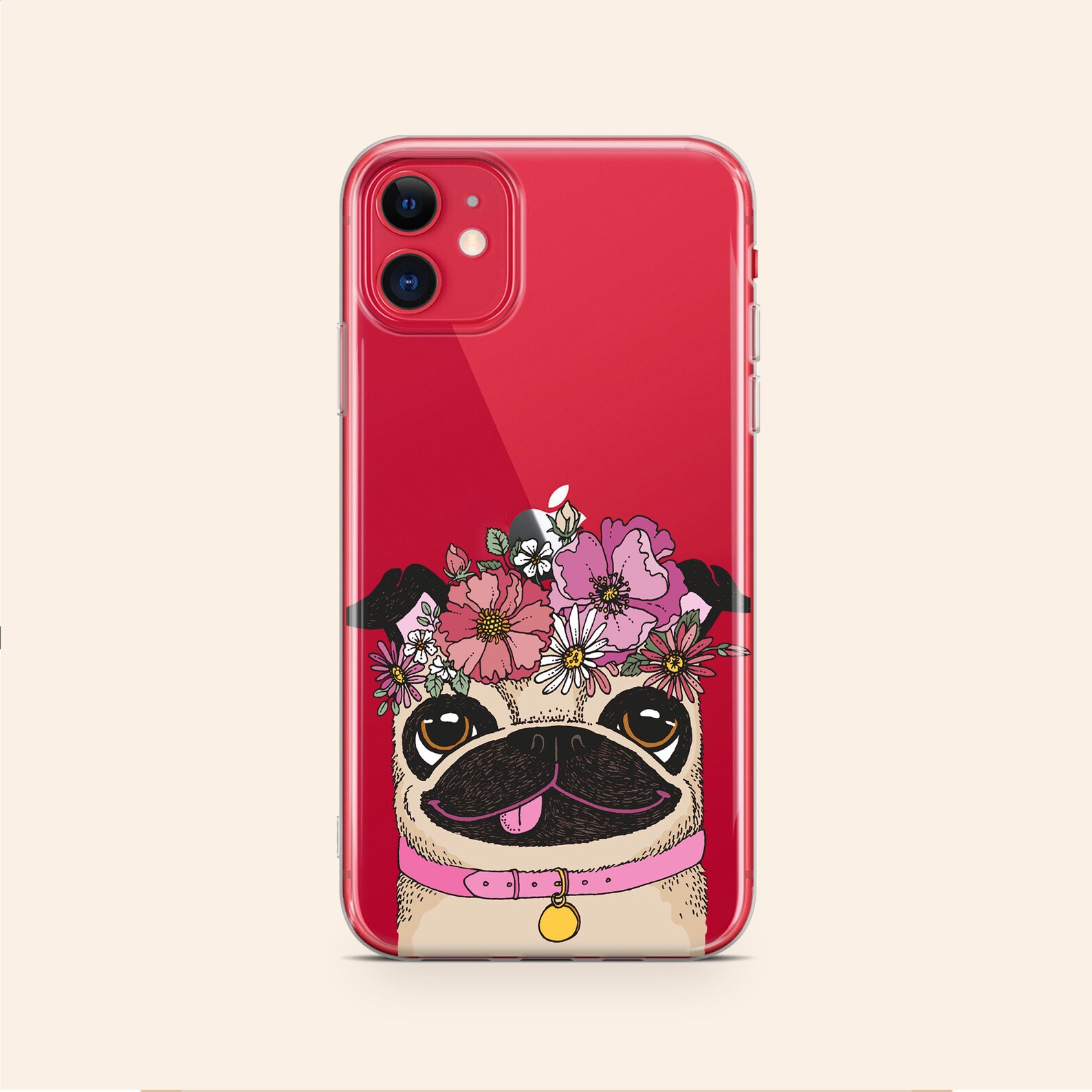 Dog Iphone Case Floral Wreath Pug Iphone 11 Case Dog Pug Etsy