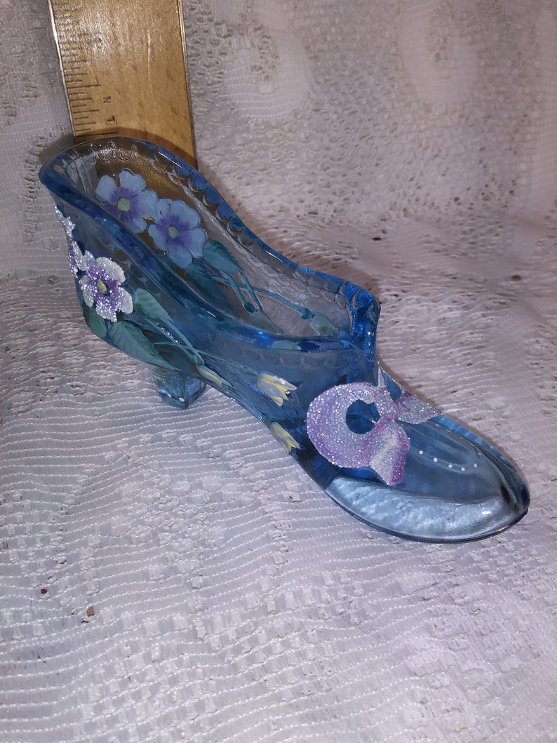 Fenton Hand Painted Glass Slipper