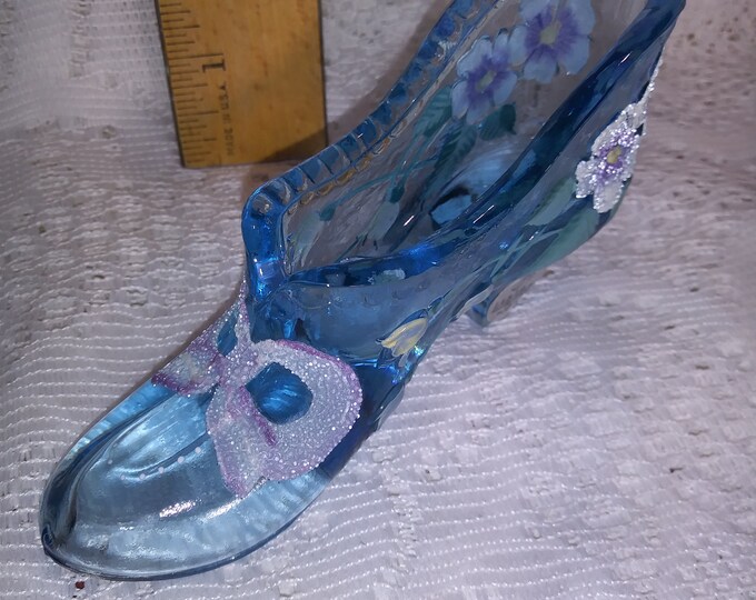 Fenton Hand Painted Glass Slipper Etsy