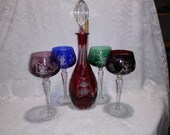 Nachtmann Traube Cranberry Decanter 4 long stem glasses