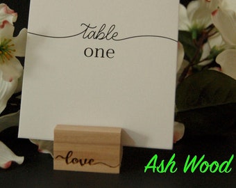 Wood Block Place Card Holder, Wooden Table Number Holder, Wood Photo Holder, Laser Engraved Photo Holder, Wood Engagement Gift