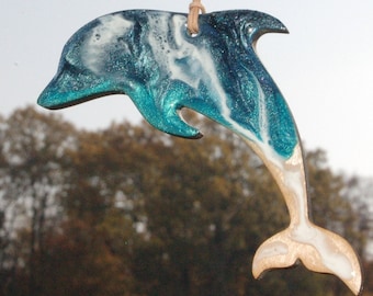 Dolphin Ornament, Christmas Ornament, Coastal Ornament, Tropical Beach Ornament, Nautical Ornament, Resin Ornament, Resin Beach Art