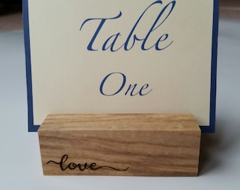 Wood Block Table Number Holder, Wooden Wedding Photo Holder, Laser Engraved Picture Holder, Wood Engagement Gift, Office Gift, Desk Gift