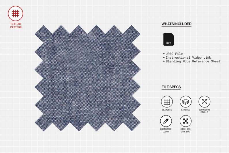 Pu&ograve; includere: Un motivo di trama in denim blu con un designo a trama sottile. Il motivo &egrave; senza cuciture e pu&ograve; essere utilizzato per vari progetti di design.