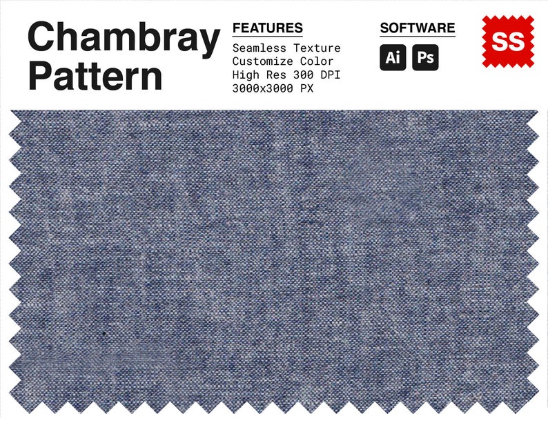 Pu&ograve; includere: Un motivo di chambray blu senza cuciture, perfetto per progetti di design tessile. Il motivo &egrave; ad alta risoluzione, 300 DPI, e misura 3000 x 3000 pixel.