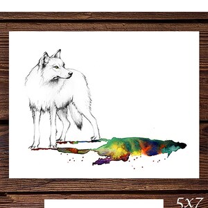 Wolf Shadow, Watercolor Art Print and Wild Life Illustration