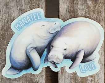 Manatee Love, Die-Cut Sticker, Ocean Art, Manatees, Sea Animals
