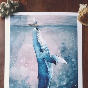 The Nudge, Art print, illustration, watercolor, print, Ocean Art, Whale