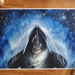 The Search, Watercolor Original Art Print, Salmon Moon, Orca, Killer Whale