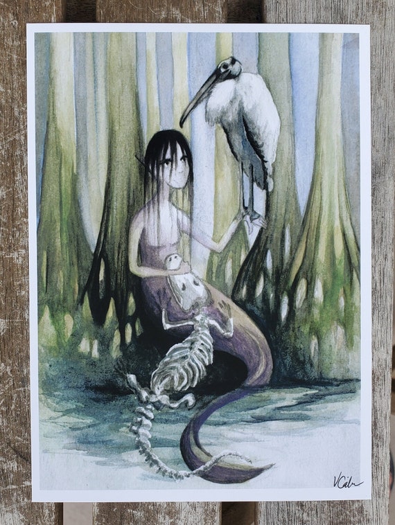 Swamp Mermaid, Dark, Southern Gothic, Fall Decor, Halloween, Watercolor,  5x7 Inches Original Art Print -  Canada