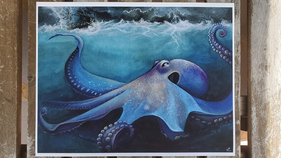 La venganza de las profundidades Acuarela Original Art Print