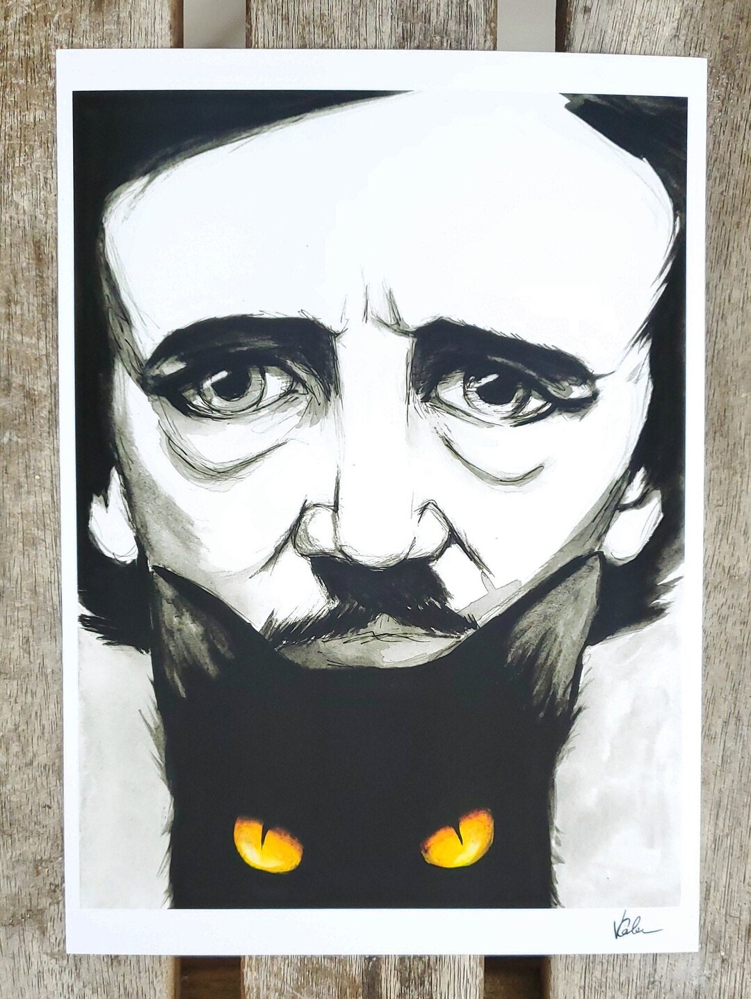 Edgar Allan Poe, Black Cat Watercolor Art Print, Gothic Horror (5x7 ...