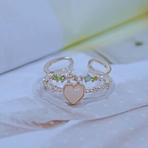 Gift for her! Crystal Zircon Heart Ring ,Flowers Ring , Rose Gold Ring, Adjustable Size