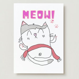 Carte A6, chat miaou, chat à faire soi-même / dessin pour enfants / carte d'anniversaire pour enfants / carte de remerciement