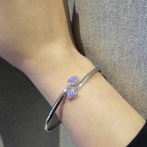 Heart Purple Opal 925 Sterling Silver Bracelet - Adjustable Exclusive design