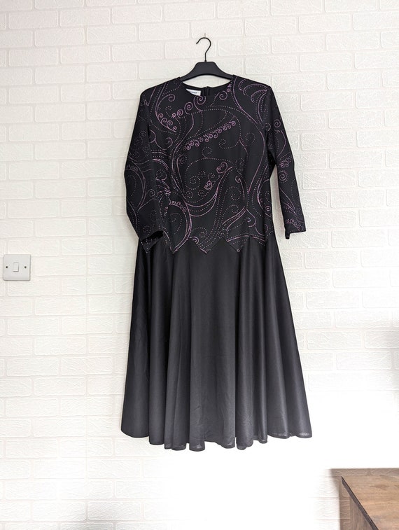 Damart Y2K Dress Size 14 / Black with Red Purple … - image 1