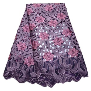 Purple high quality big african party lace fabric embroidered swiss voile lace for big occasion Nigeria clothes.