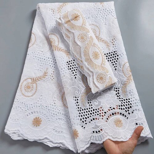 African shops Dry Lace Fabric Embroidery 5+2Yards Swiss Voile Lace High Quality Nigerian Cotton Wedding Garment Material Sewing.
