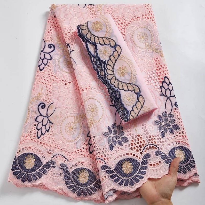 African shops Dry Lace Fabric Embroidery 5+2Yards Swiss Voile Lace High Quality Nigerian Cotton Wedding Garment Material Sewing.