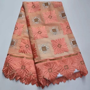 Tela de encaje Guipure de alta gama 100% bordado de algodón Bordado de alta calidad Tejidos de algodón francés africano 5 yardas / lote Encaje nigeriano para novias