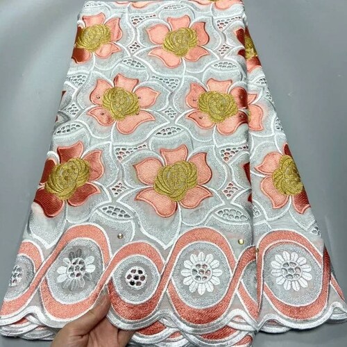 5 yard Swiss lace fabric latest heavy beaded embroidery African cotton fabrics Swiss voile lace popular shops Dubai style.