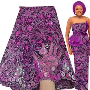 New French Tulle Lace Fabric 5 Yards High Quality Nigerian Women Party Dress Sequins Embroidery African Material.